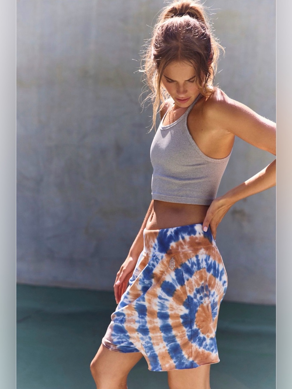 Free people movement hot shot printed harem shorts bleached dye rusty combo $50